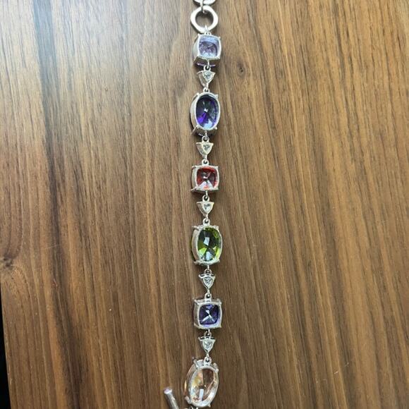 SOLD Estate Designer Colorful Silver Tone and Gemstone Costume Bracelet CHUNKY - Picture 7 of 9